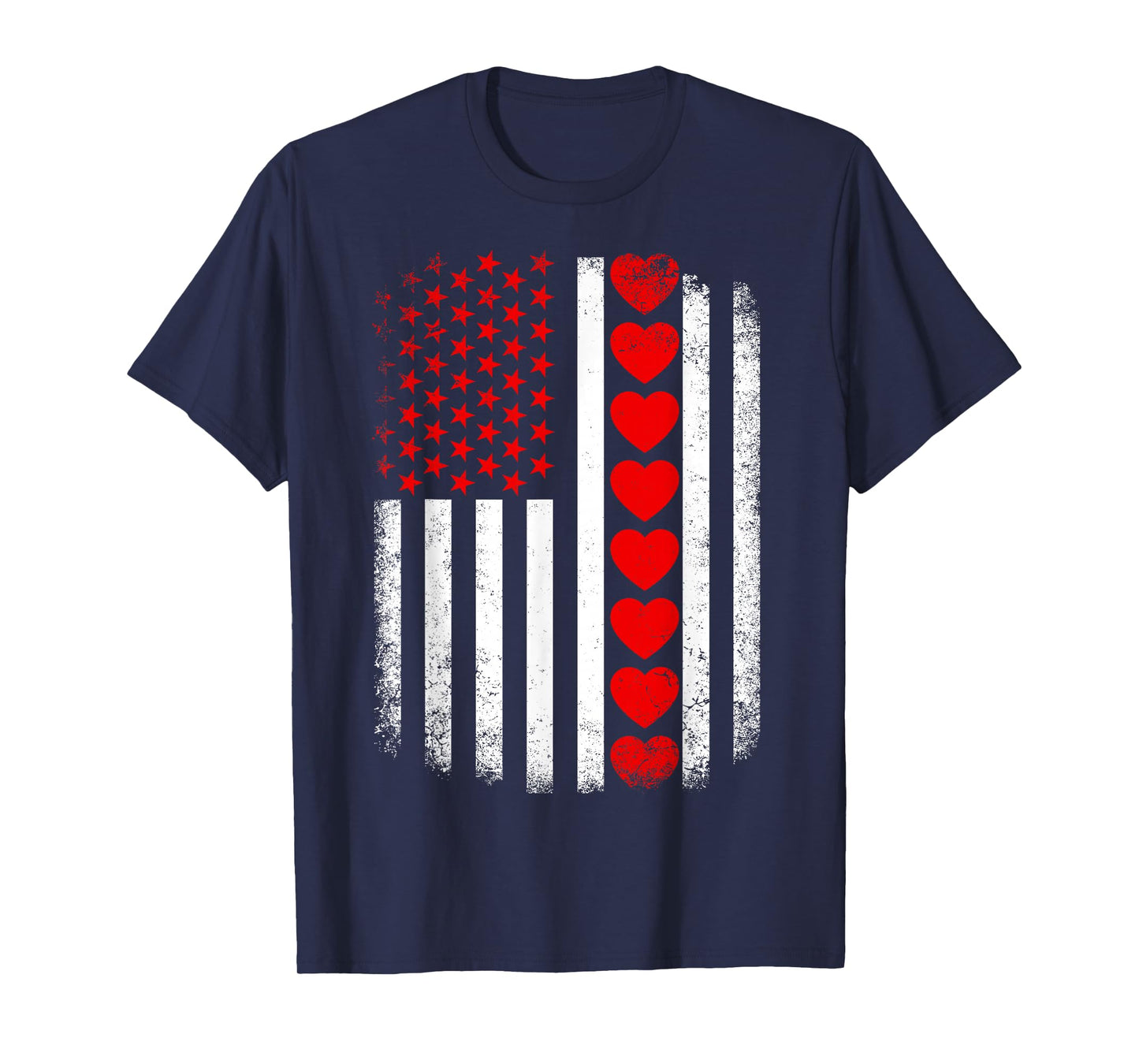Vintage Valentines Day American Flag Hearts Mens Boys Kids T-Shirt