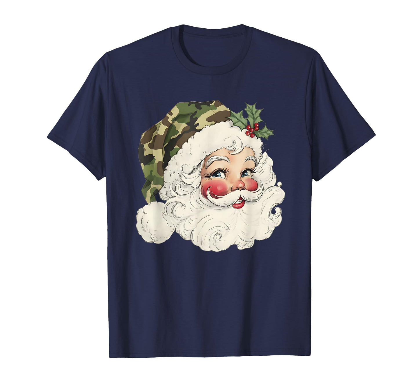 Santa Claus Wearing Camouflage Xmas Camo Satna Hat Christmas T-Shirt