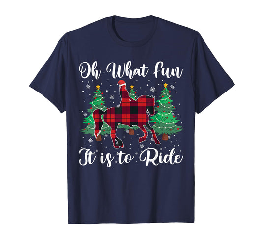 Red Buffalo Plaid Horse Oh What Fun It is to Ride Christmas T-Shirt