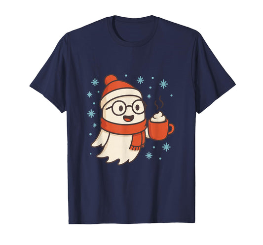 Cute Christmas Ghost Hot Chocolate Festive Winter Holiday T-Shirt