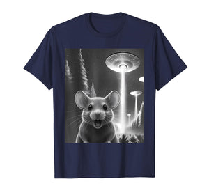 Funny Mouse Alien UFO Taking a Selfie Animal Lover Retro T-Shirt