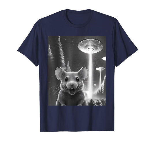Funny Mouse Alien UFO Taking a Selfie Animal Lover Retro T-Shirt
