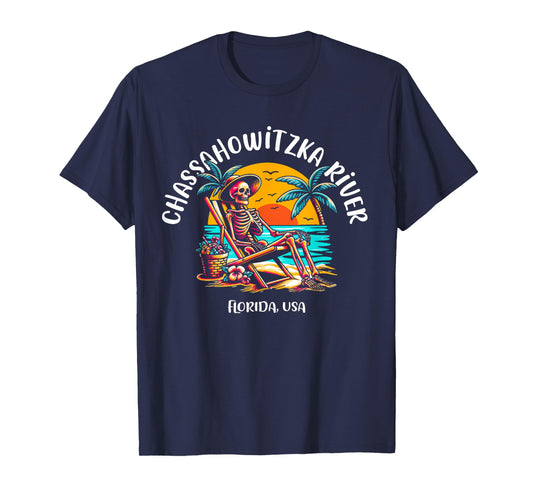 Chassahowitzka River Florida Fun Skeleton in The Sun Design T-Shirt