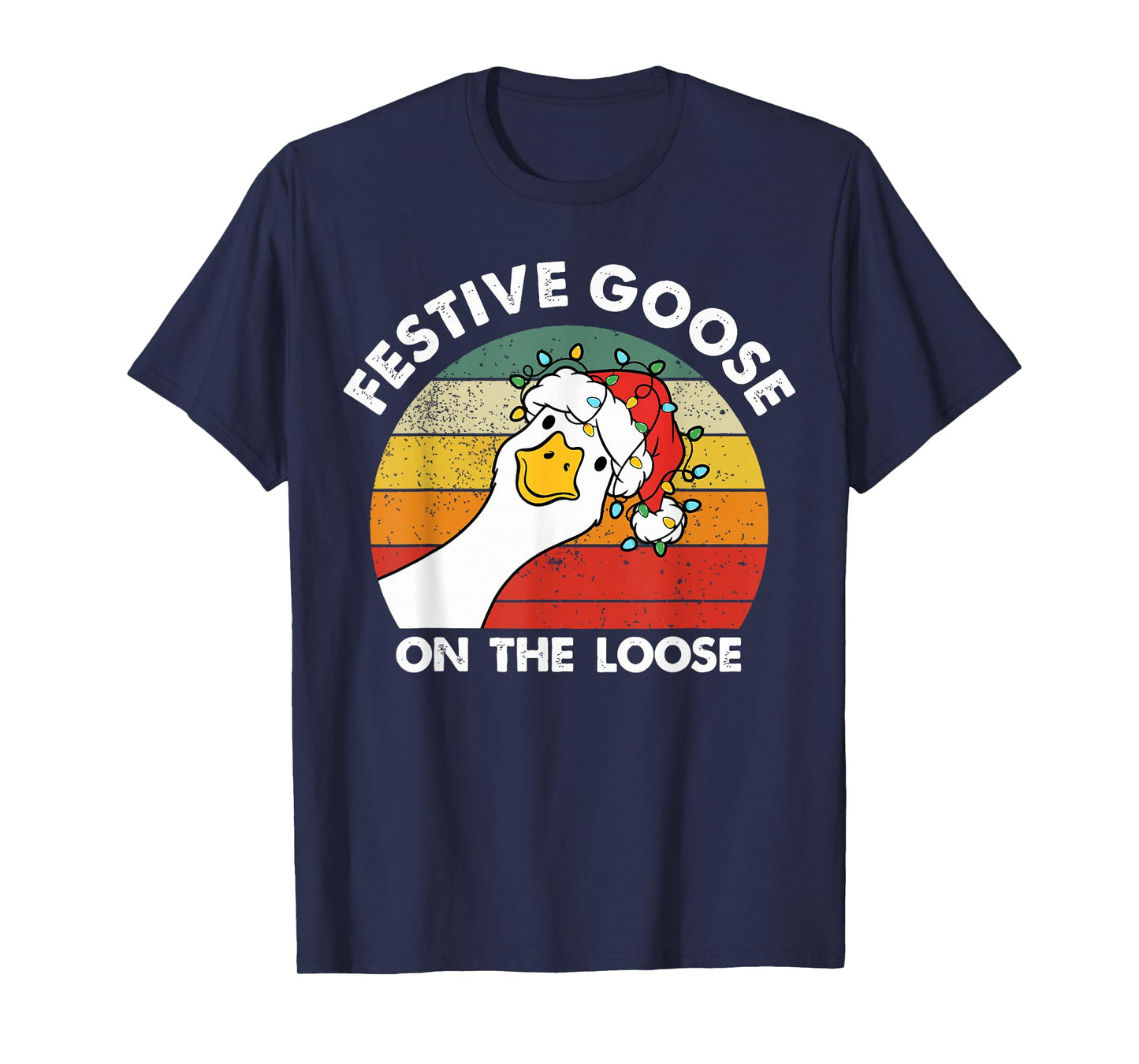 Festive Goose On The Loose Funny Santa Goose Christmas Light T-Shirt