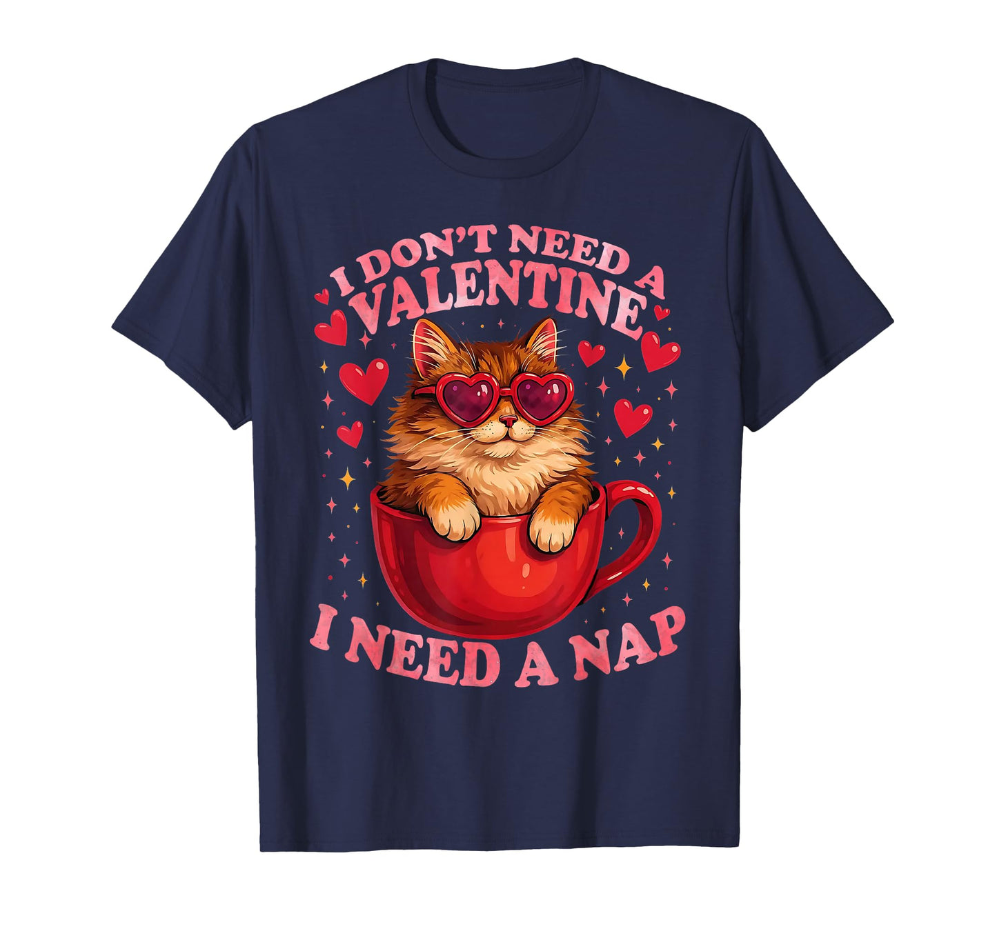 Valentine Cat Nap Funny Cozy Sleep Design T-Shirt