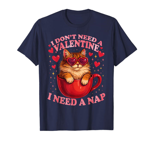 Valentine Cat Nap Funny Cozy Sleep Design T-Shirt