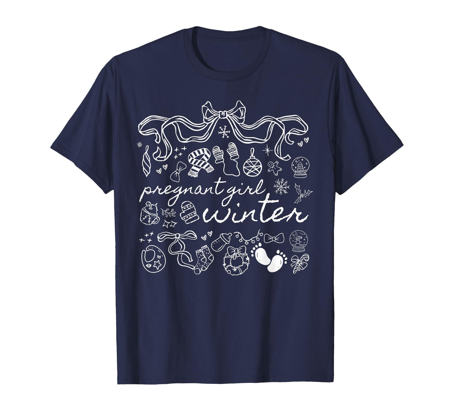 Coquette Pregnant Girl Winter Pregnancy Announcement Xmas T-Shirt