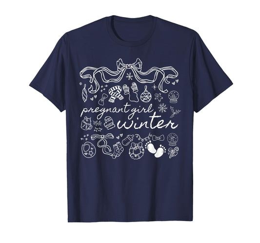 Coquette Pregnant Girl Winter Pregnancy Announcement Xmas T-Shirt