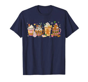 Gingerbread Cookie Christmas Coffee Cups Latte Drink Women T-Shirt