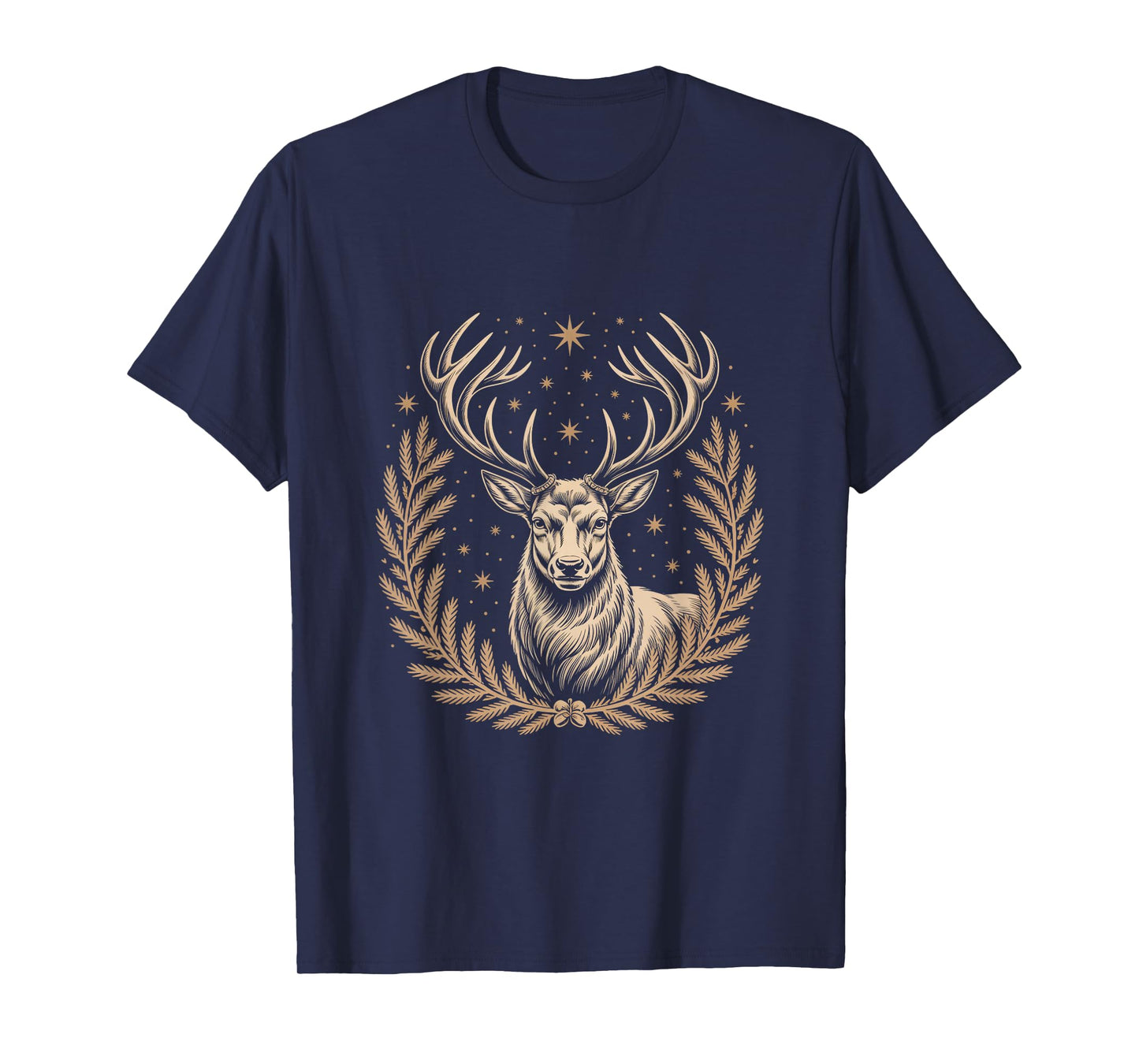Majestic Stag with Antlers Stars Laurel Wreath T-Shirt