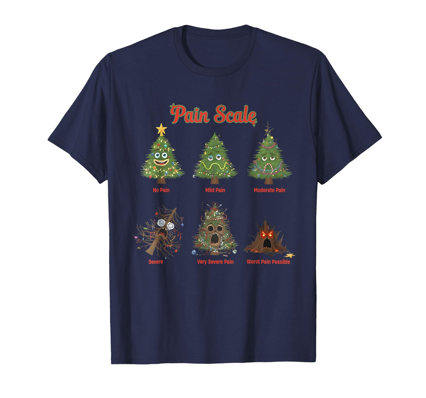 Pain Scale Snowman Nurse Christmas Tree Snow Pajamas Holiday T-Shirt
