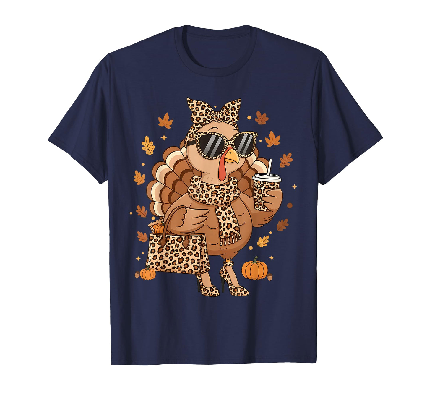 Boujee Turkey Coffee Leopard Thanksgiving Fall Turkey Season T-Shirt