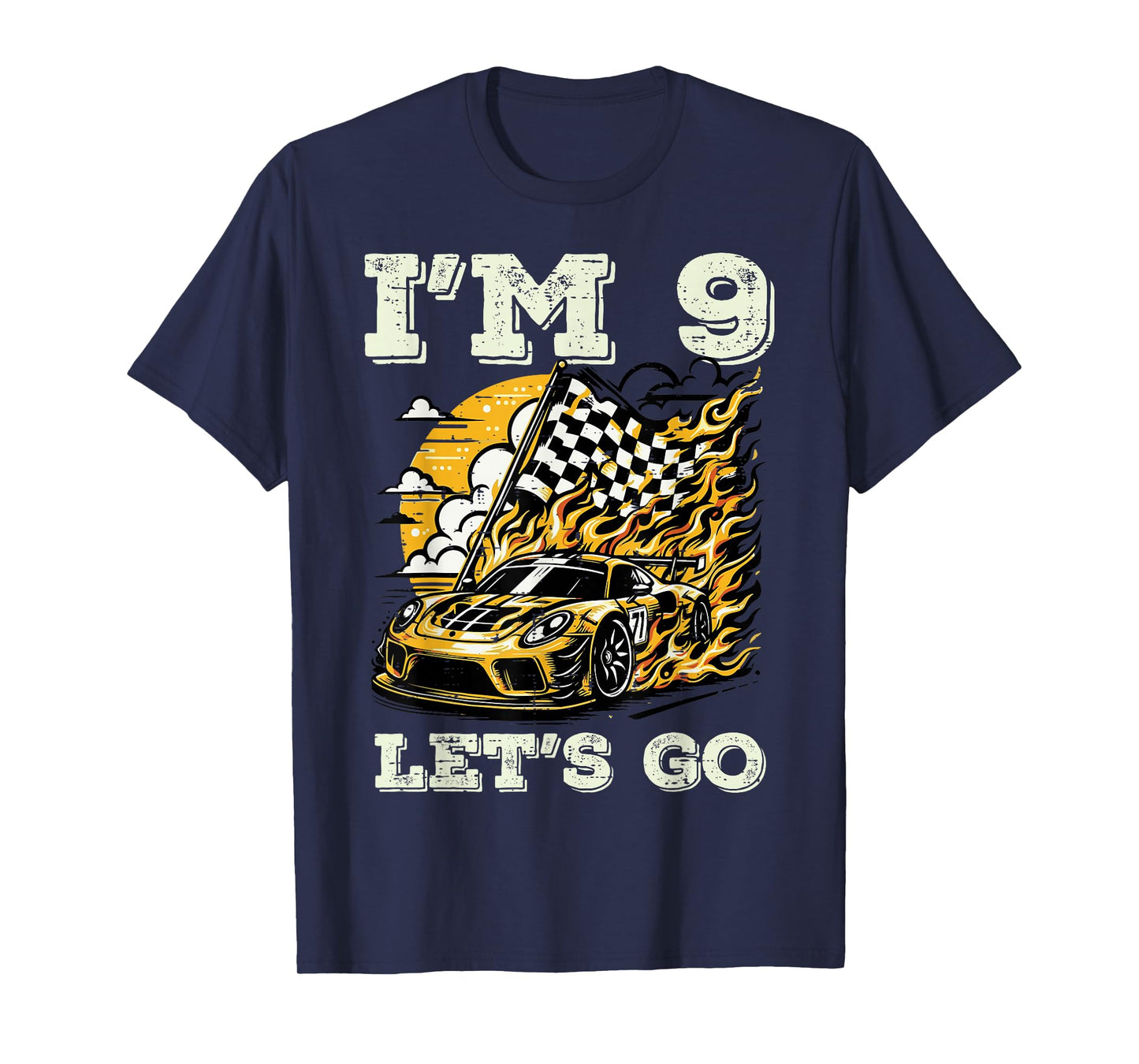 9th Birthday Race Car Flag Im 9 Years Old Bday Boys Kids T-Shirt