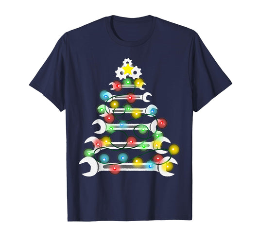 Wrench Christmas Tree Lights Mechanic Engineer Xmas Pajama T-Shirt
