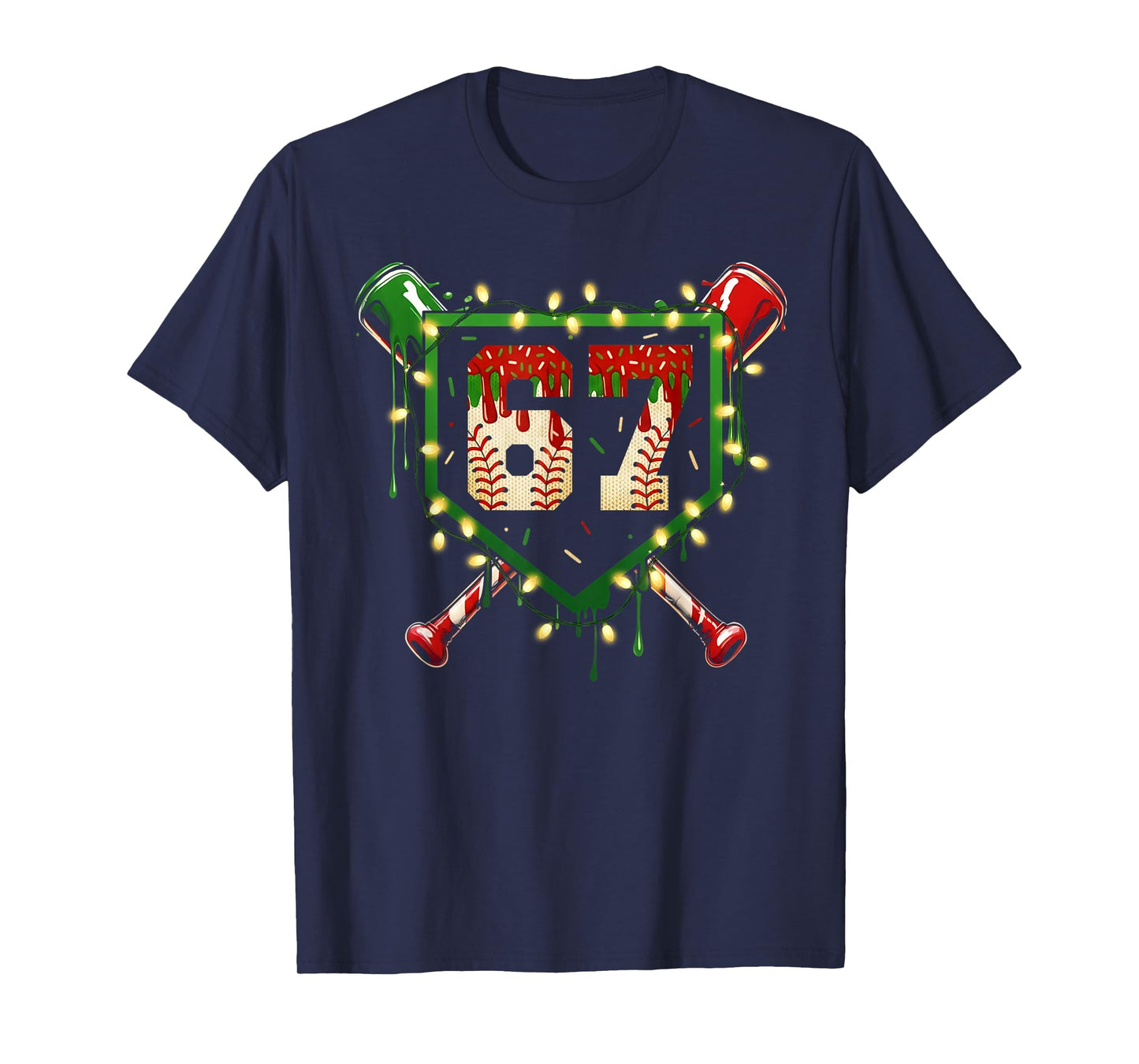 Funny Meme 67 Christmas Baseball Ice Cream Men Boy Xmas T-Shirt