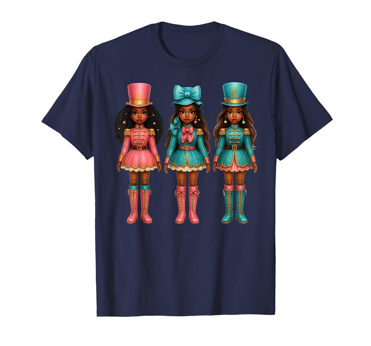 Black Girl Nutcracker Western Christmas Pink Nutcracker Bow T-Shirt