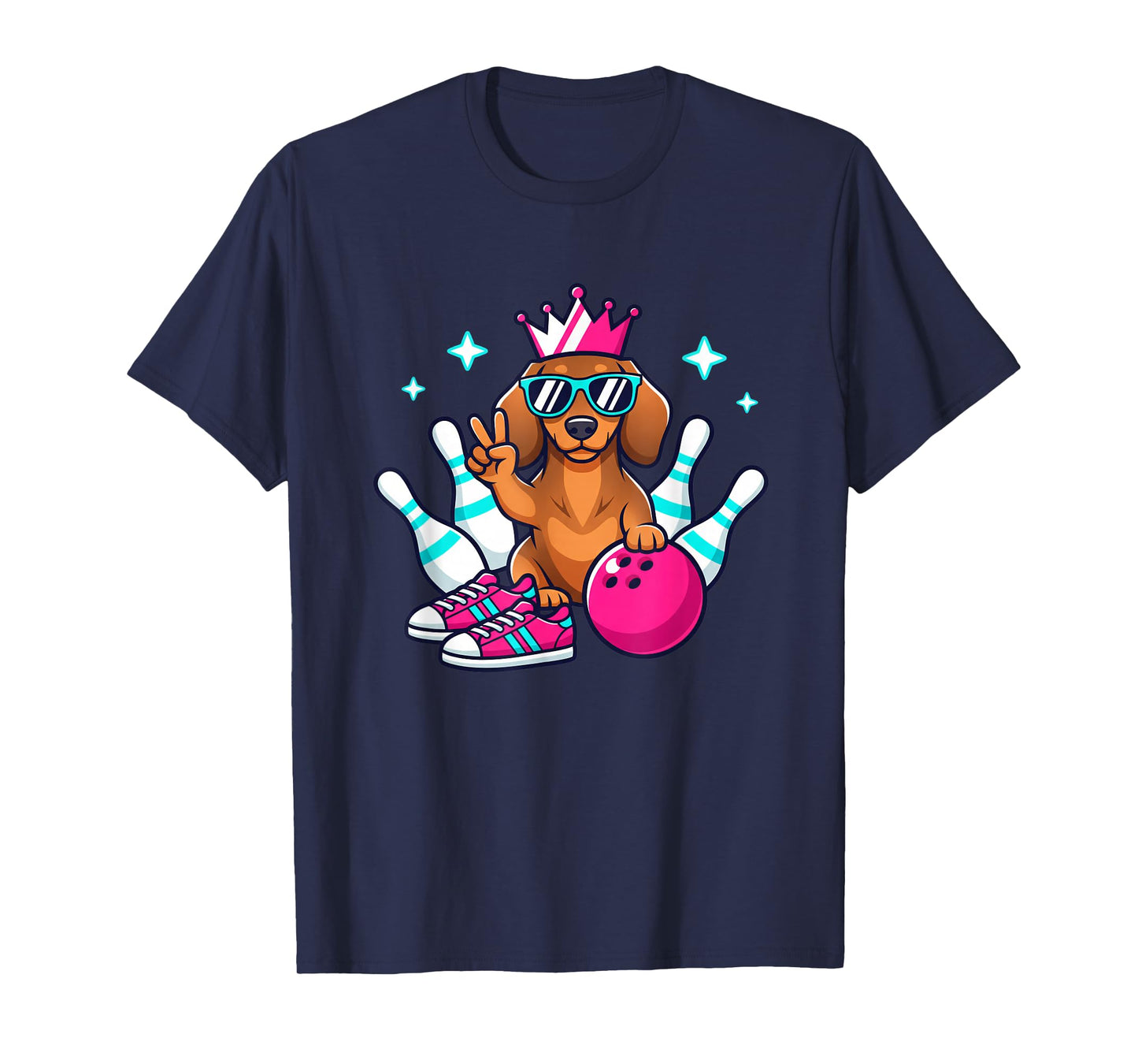 Dog Bowling Dachshund King, Funny Bowling Dog Design T-Shirt
