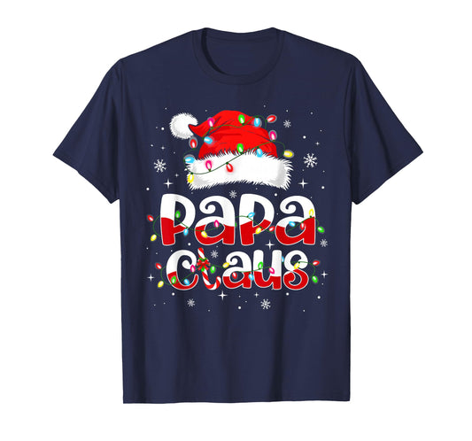 Papa Claus Funny Christmas Lights Pajama Family Matching T-Shirt