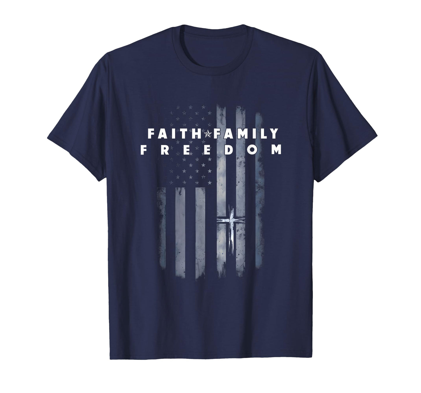 Vintage USA Flag Faith Family Freedom Patriotic Christian T-Shirt