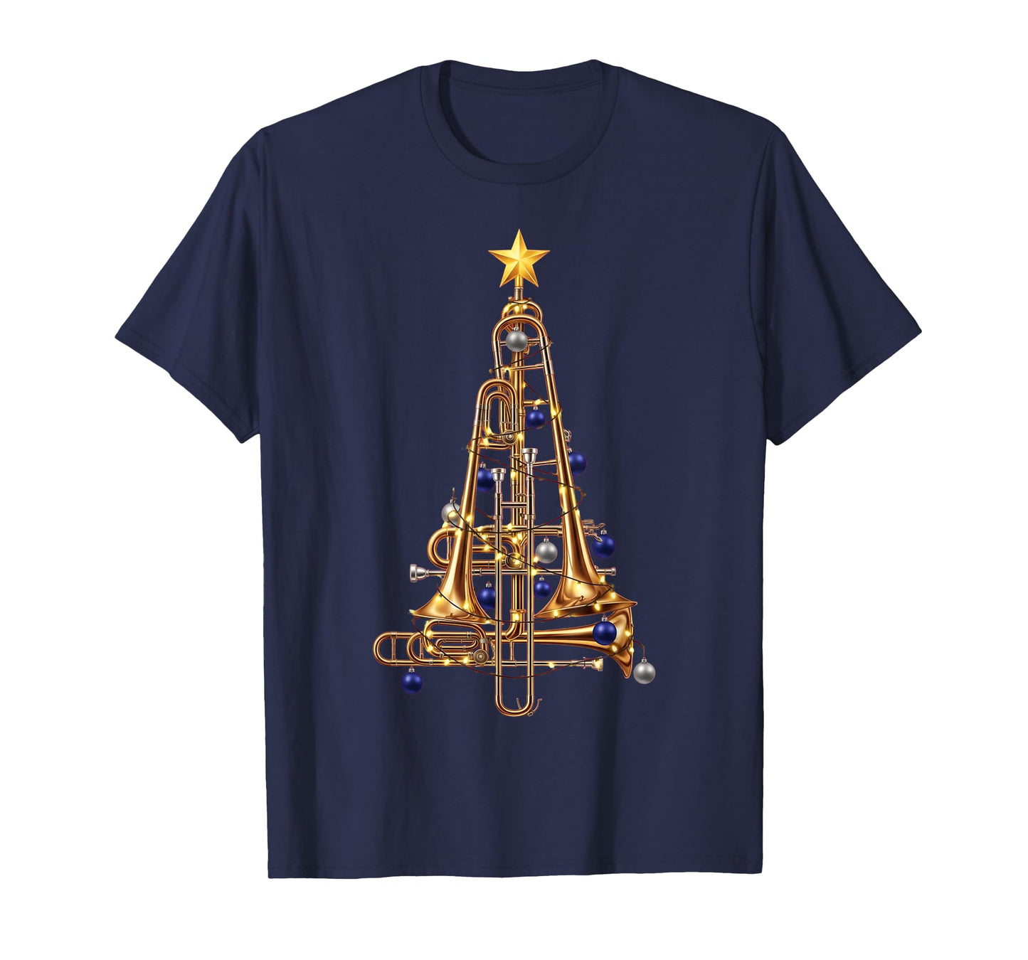 Funny Trombone Player Boys Men Xmas Lights Tree Christmas T-Shirt