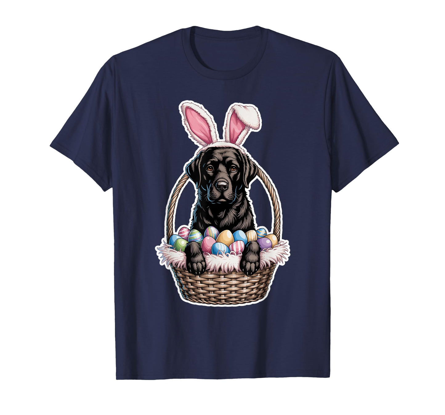 Black Lab Easter Bunny Dog in Basket Funny Labrador Easter T-Shirt