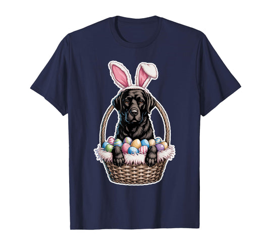Black Lab Easter Bunny Dog in Basket Funny Labrador Easter T-Shirt
