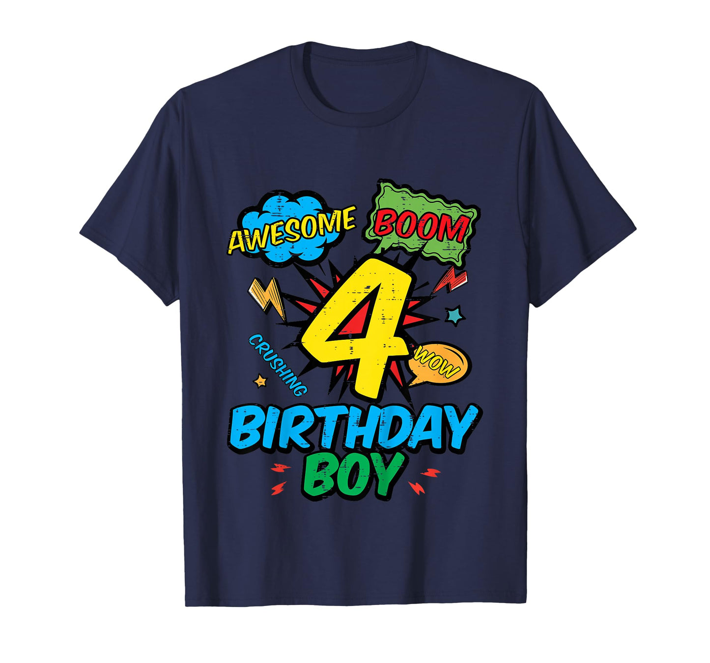 Kids 4 Birthday Boy Comic Cool 4th Bday Superhero Party Boys Kids T-Shirt