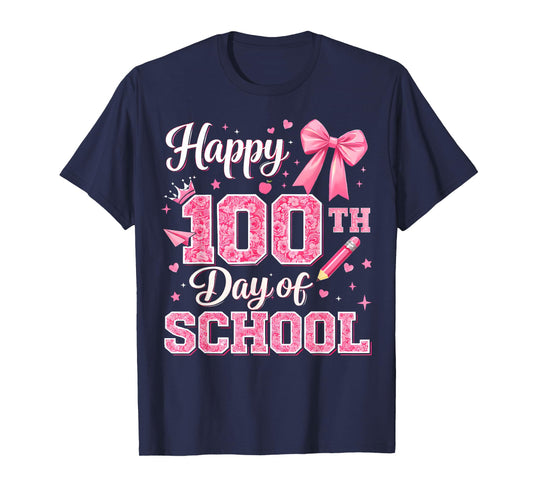 100 Days of School Happy 100th Day Coquette Bow Flower T-Shirt