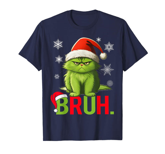 Christmas Green Cat Bruh Funny Xmas Meme Women Girls Kids T-Shirt