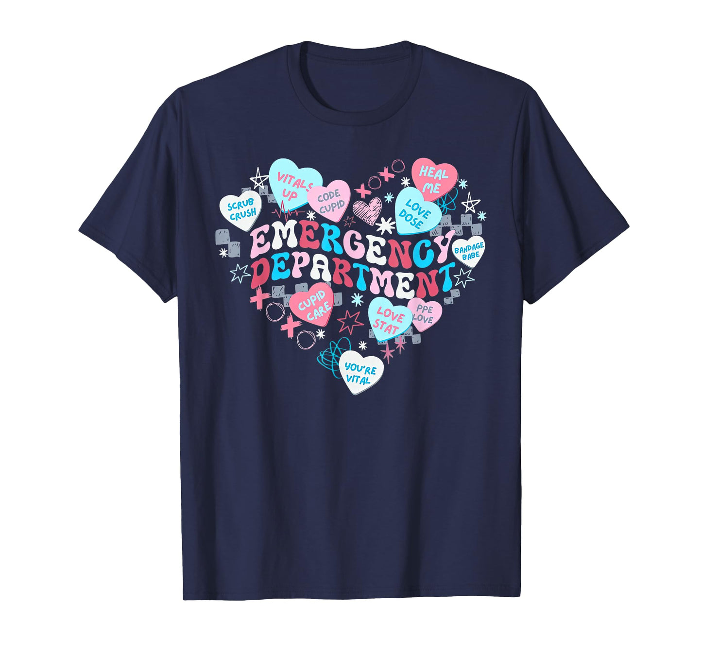 Retro Emergency Department Heart Valentines Nurse ER Crew T-Shirt