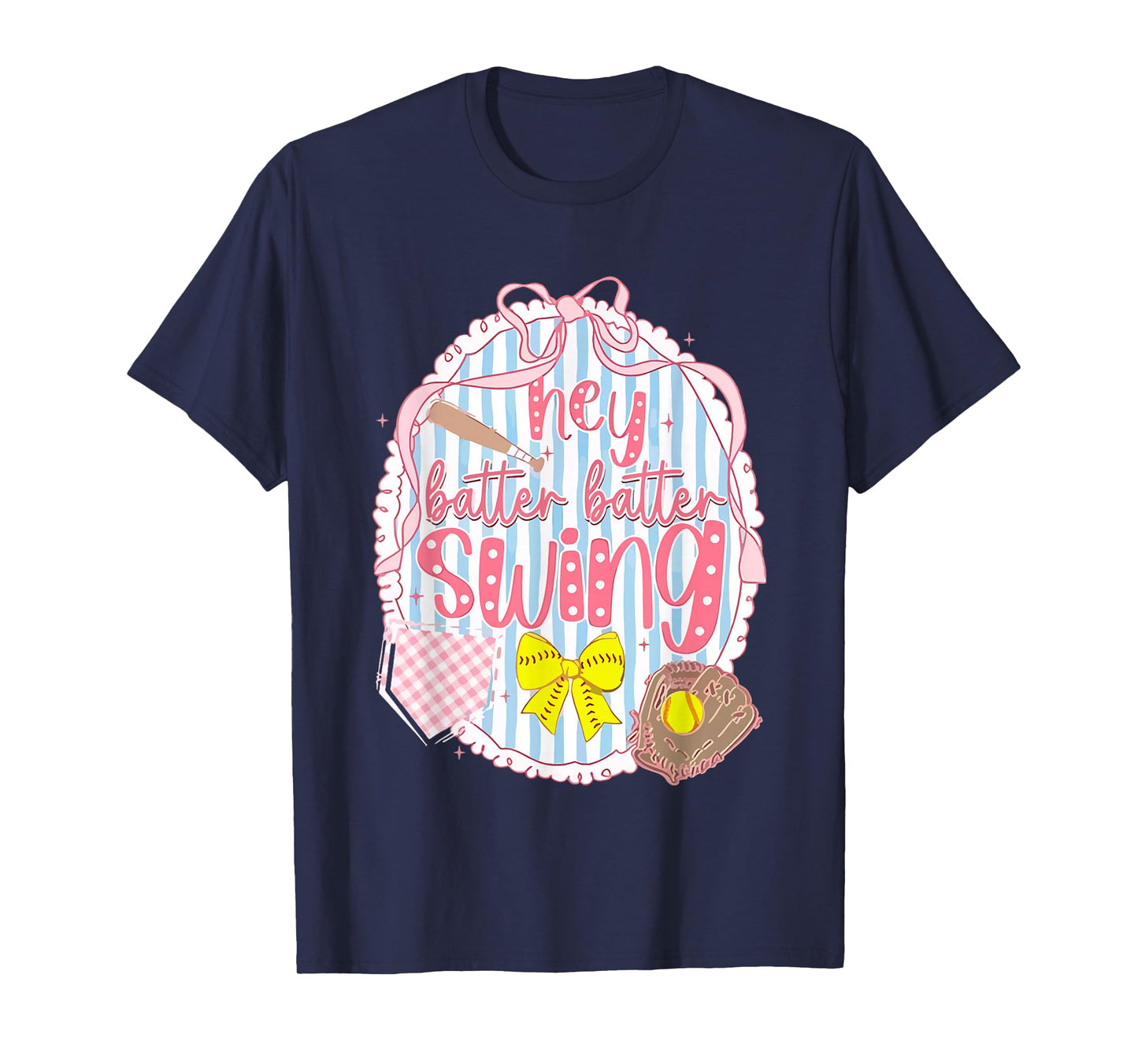 Coquette Bow Hey Batter Batter Swing Game Day Softball Girly T-Shirt