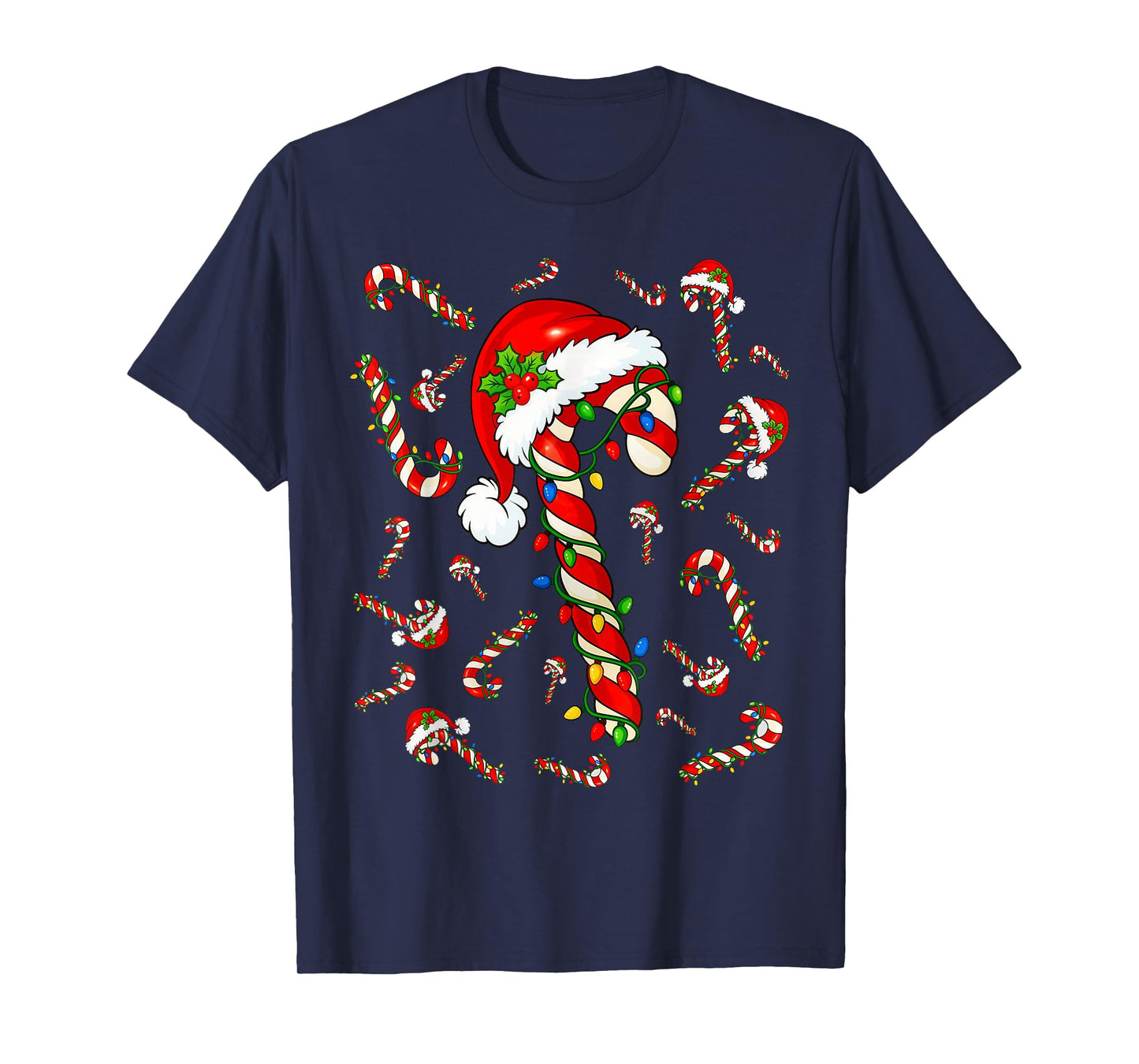 Red and White Candy Cane Santa Christmas Xmas Lights T-Shirt