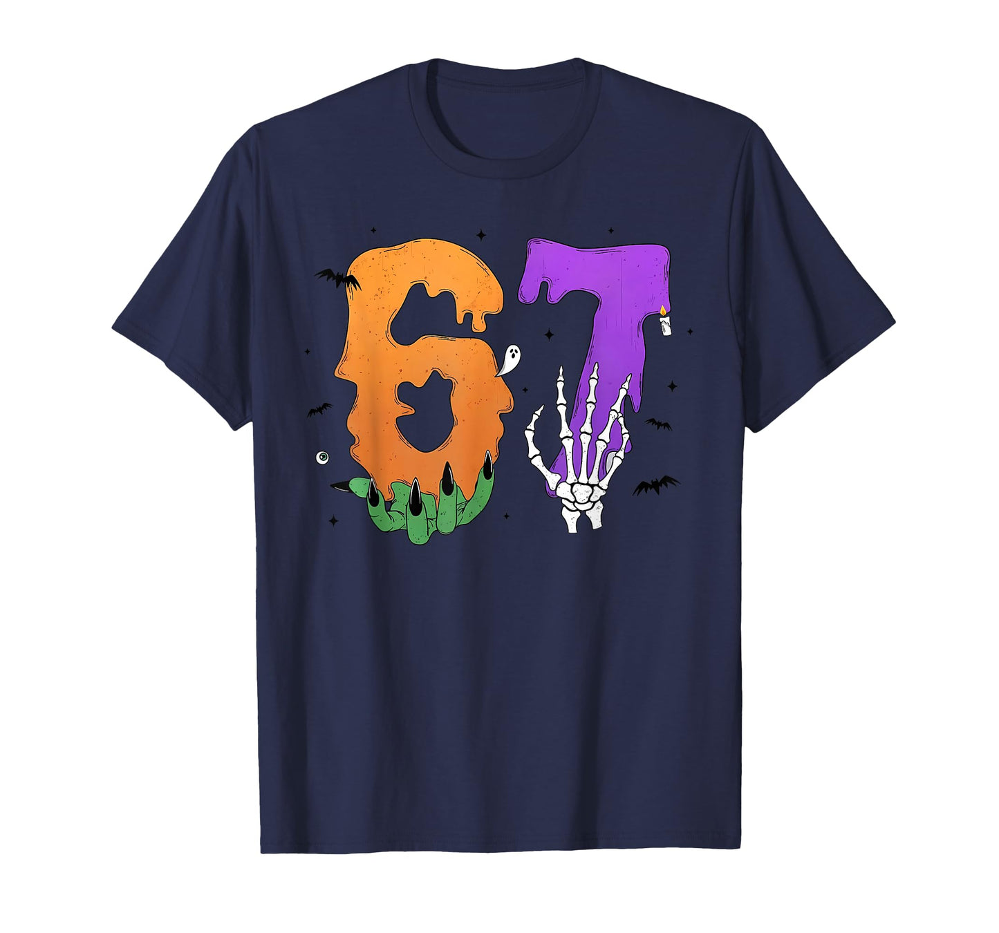67 Skeleton Monster Hand Sign Meme Halloween Girls Boys Kids T-Shirt