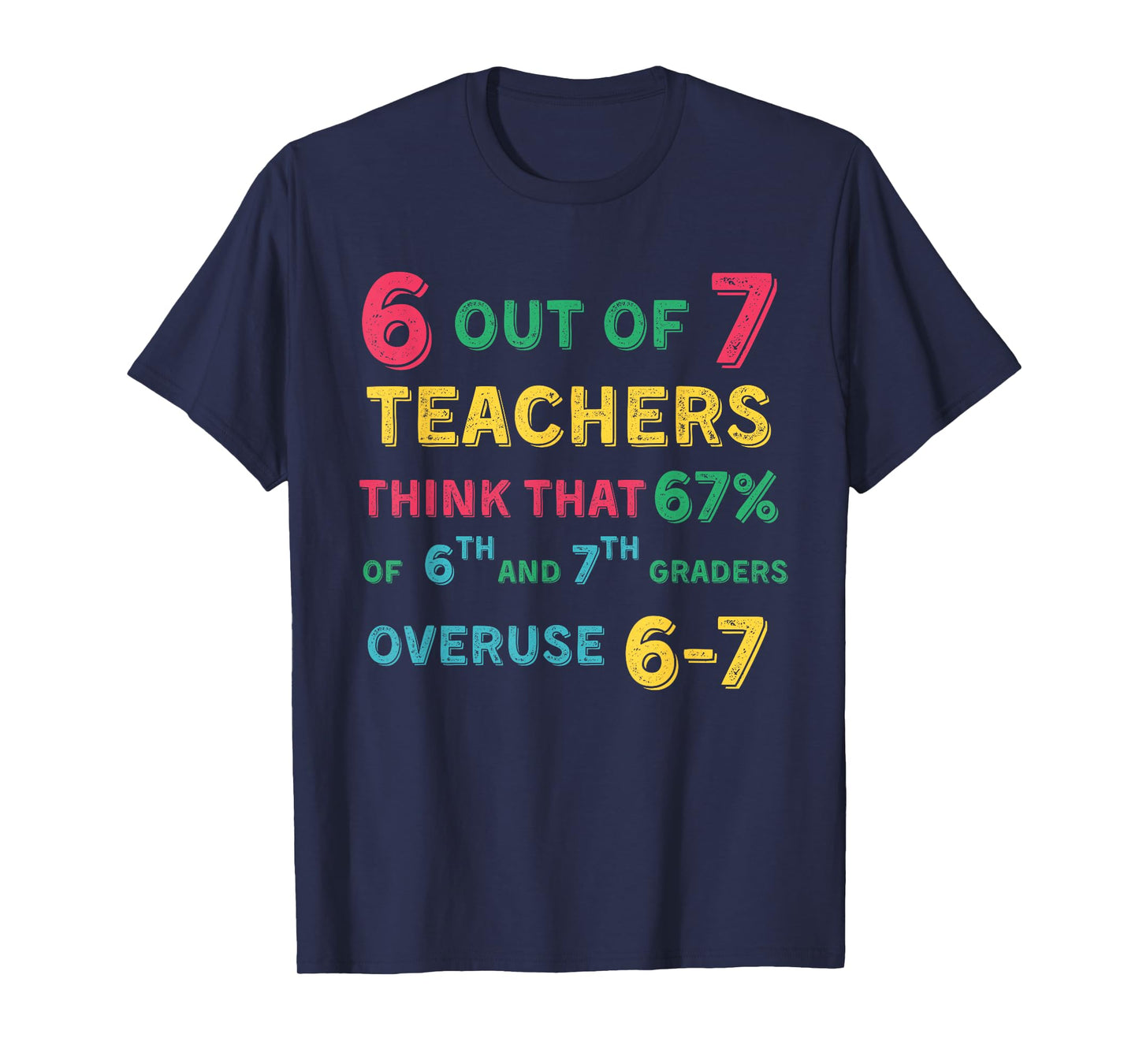 Funny 67 Teacher Middle School Teacher 6 7 Funny Overuse 67 T-Shirt