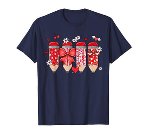 Teacher Valentine Coquette Bow Pencil Teacher Valentine Day T-Shirt