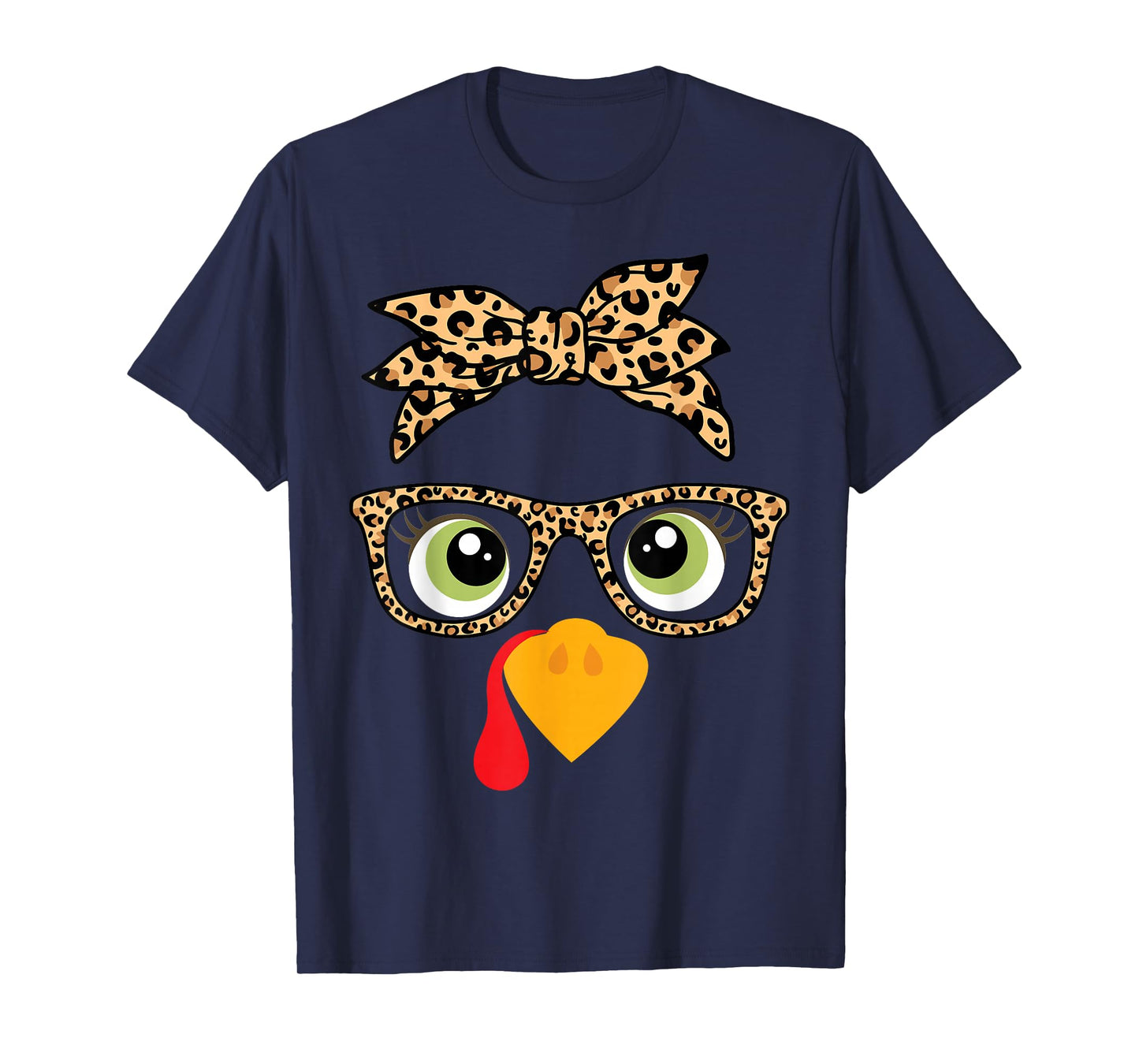 Cute Thanksgiving Turkey Face Leopard Glasses Women Girls T-Shirt