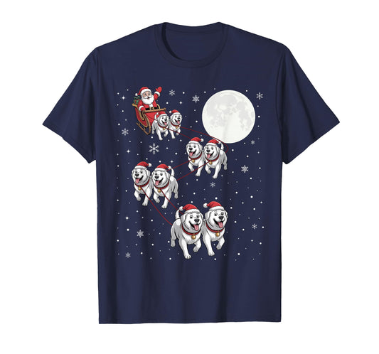 Great Pyrenees Dog Xmas Pajama Matching Santa Claus Riding T-Shirt