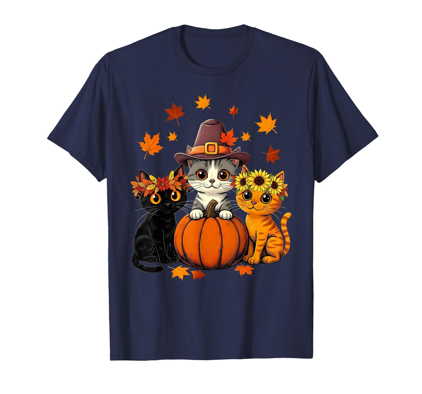 Thanksgiving Kittens Pumpkin Cute Fall Cats Lover Men Women T-Shirt