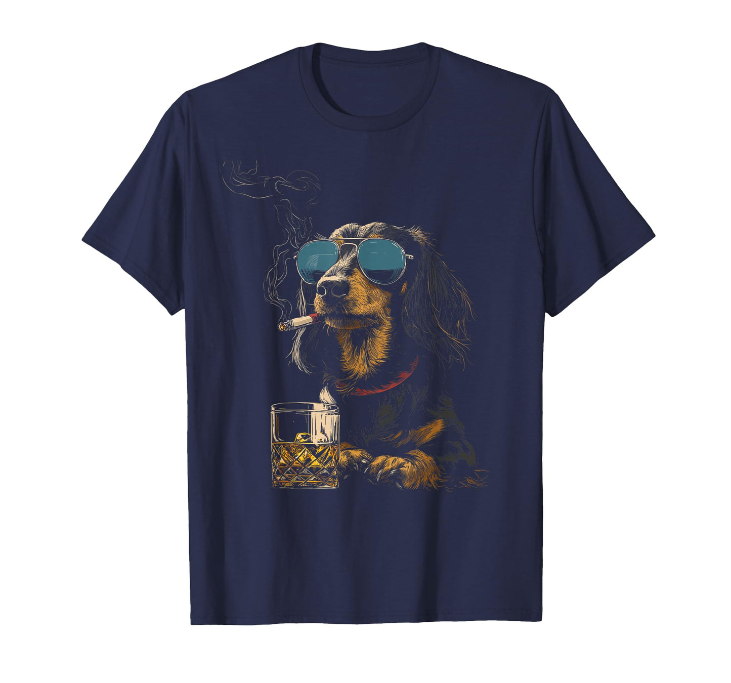 Dachshund Smoking Cigarette Whisky Lover Funny Wiener Dog T-Shirt