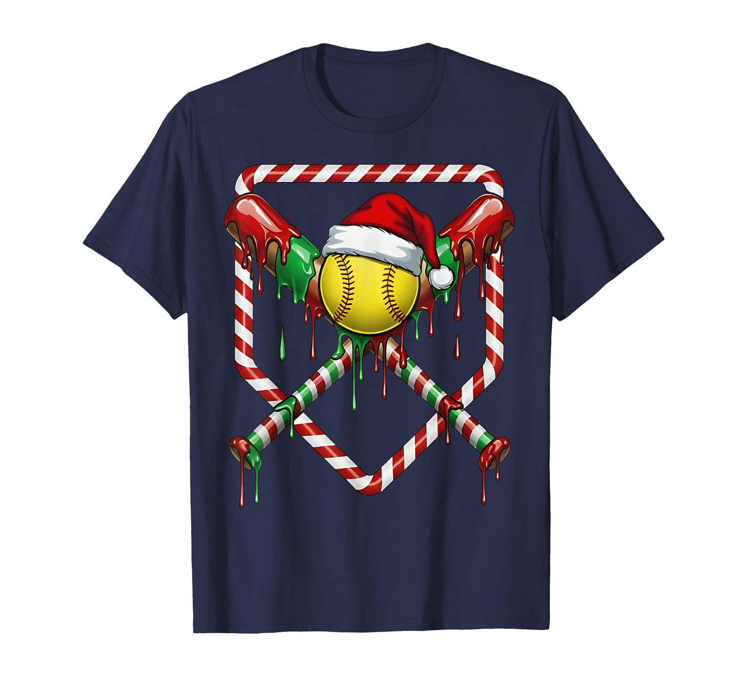 Christmas Softball Santa Hat Ice Cream Drip Men Women Kids T-Shirt
