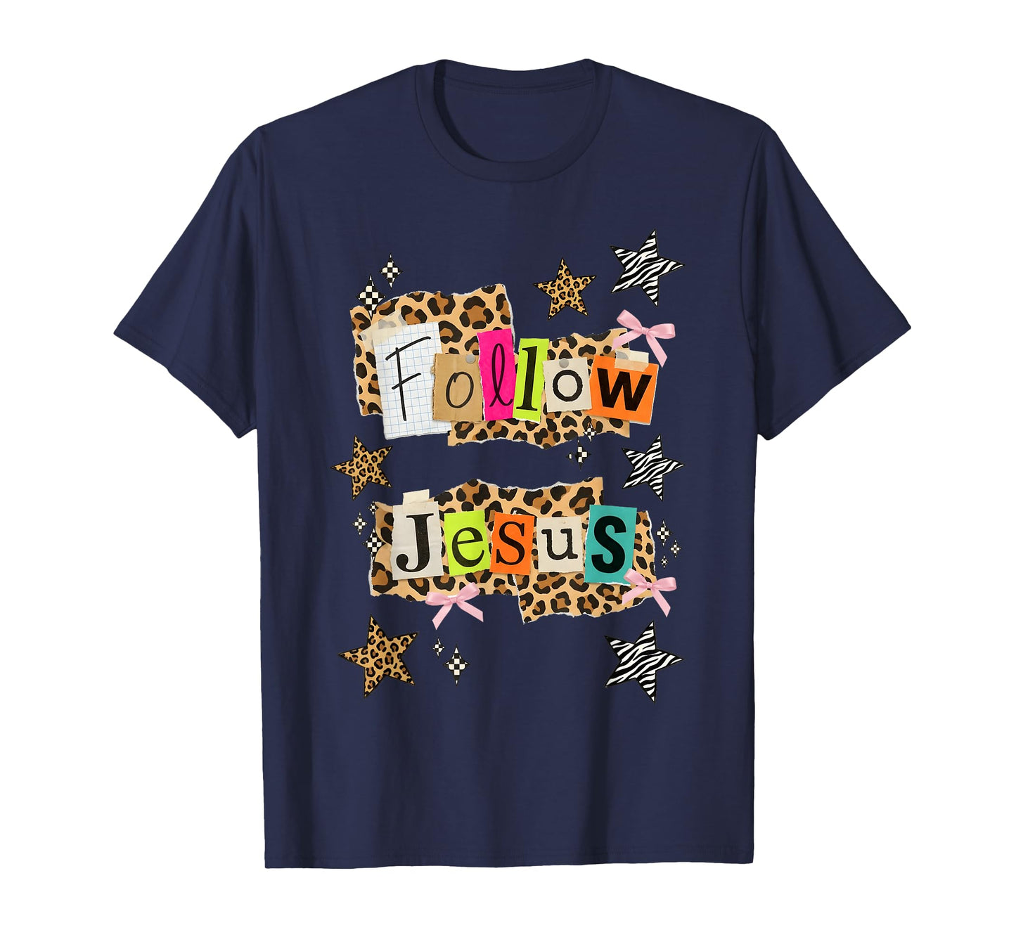 Preppy Follow Jesus Collage Y2K Coquette Leopard Star T-Shirt