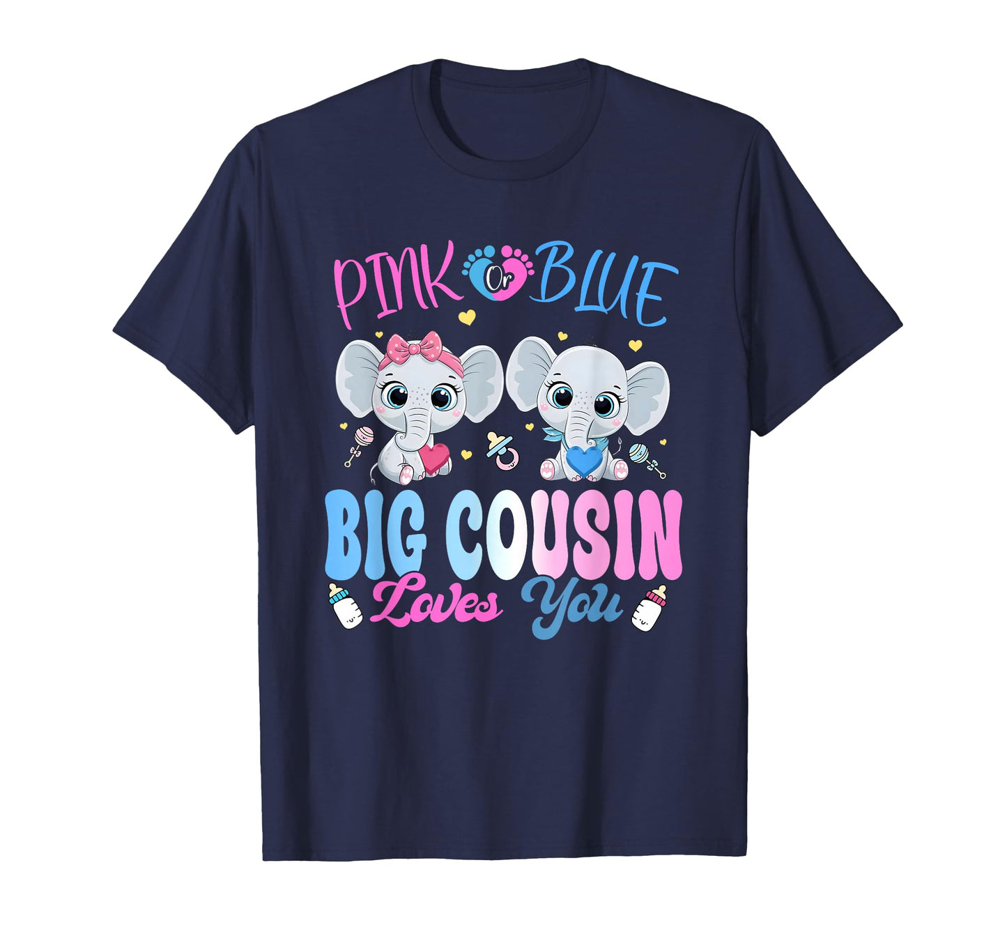 Pink or Blue Big Cousin Loves You Gender Reveal Elephant T-Shirt