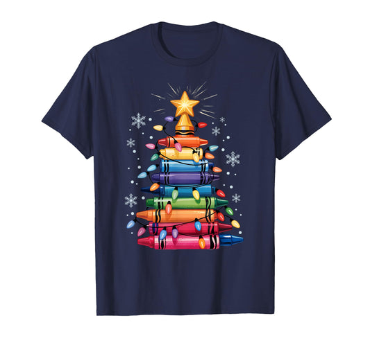 Crayon Christmas Tree Funny Merry Christmas Teacher T-Shirt