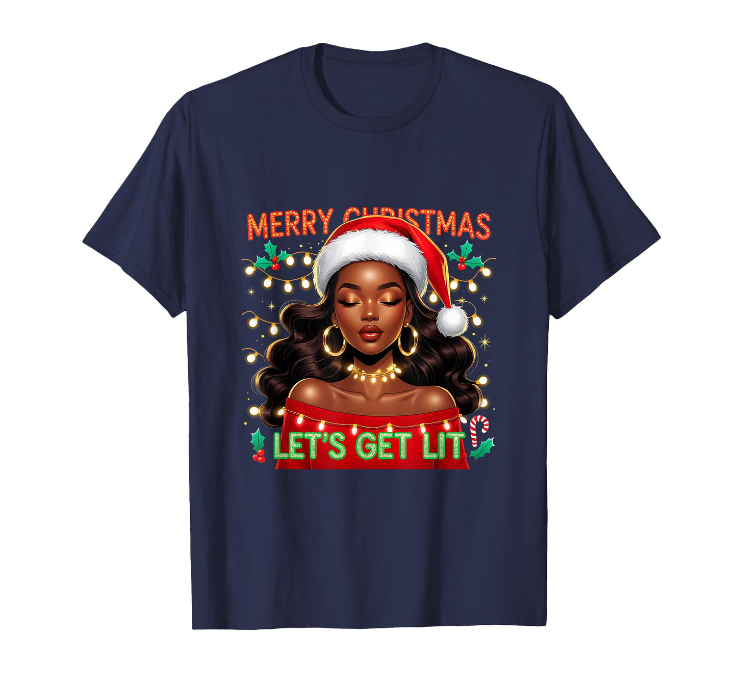 Christmas Sleigh Queen African American Melanin Afro T-Shirt