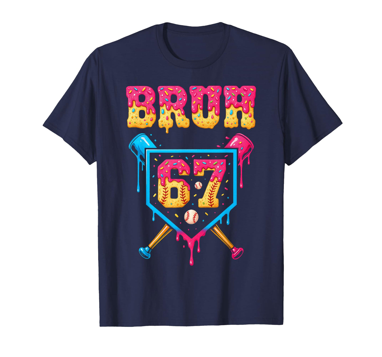 Bruh Baseball Ice Cream Drip Number 67 Player 67th Birthday T-Shirt