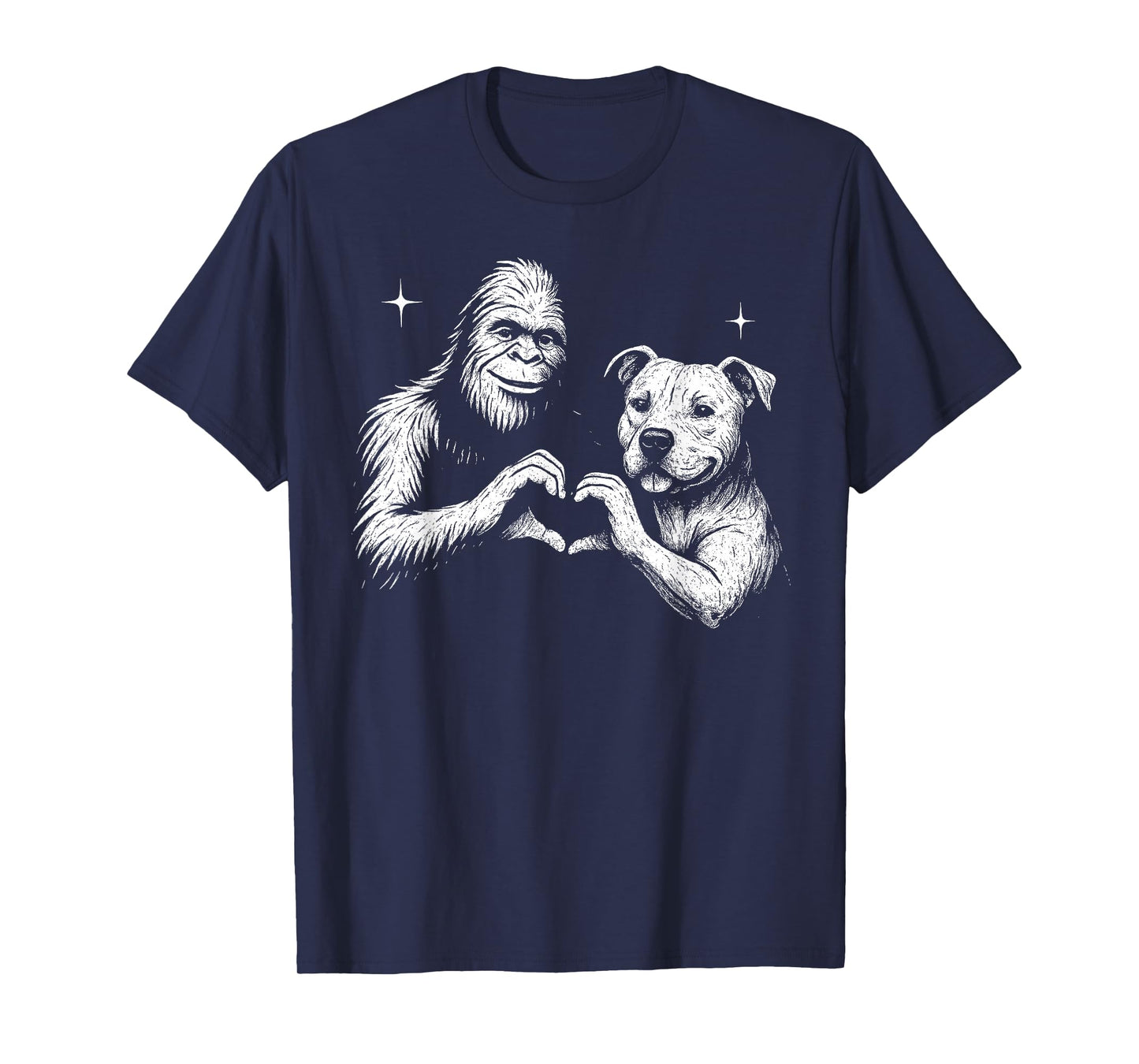 Staffordshire Bull Terrier Bigfoot Heart Hand Sign Dog Lover T-Shirt