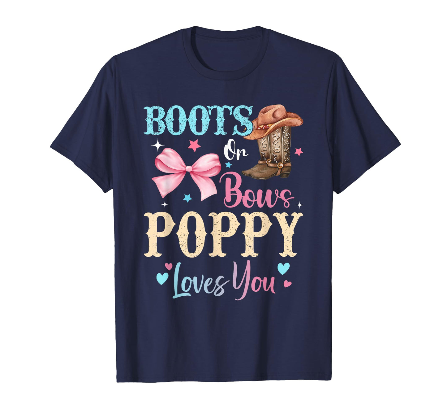 Boots or Bows Poppy Loves You Gender Reveal Family T-Shirt