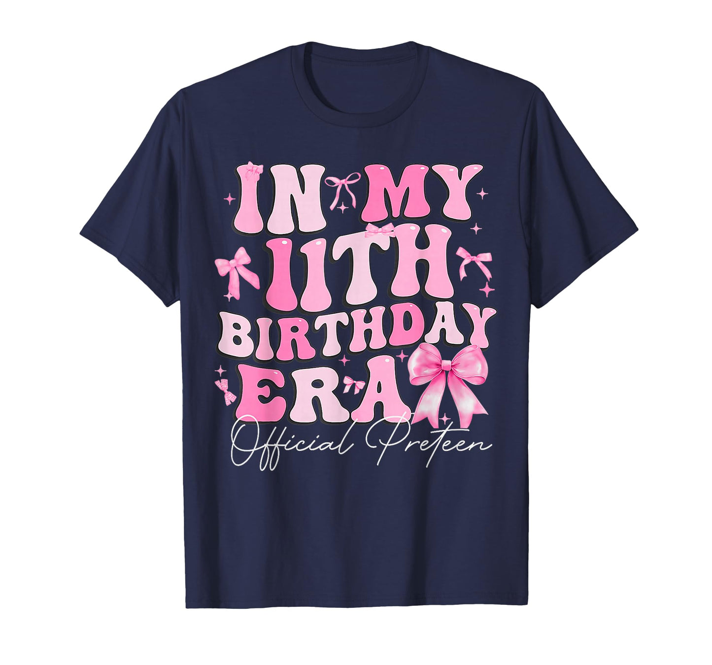 in My 11th Birthday Era Pink Coquette Bow Birthday Girl Kids T-Shirt