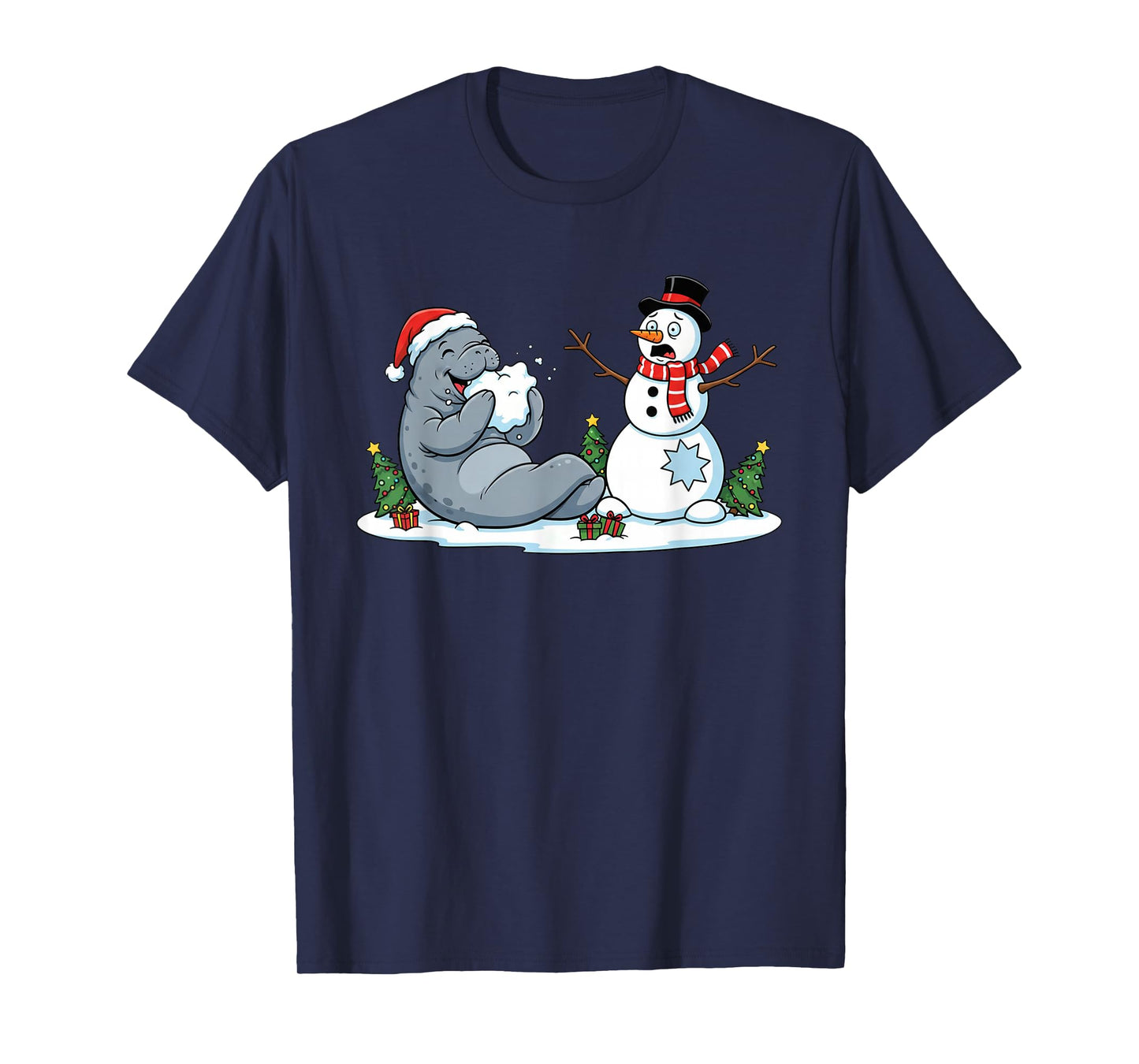 Funny Manatee Snowman Christmas Womens Mens Kids T-Shirt