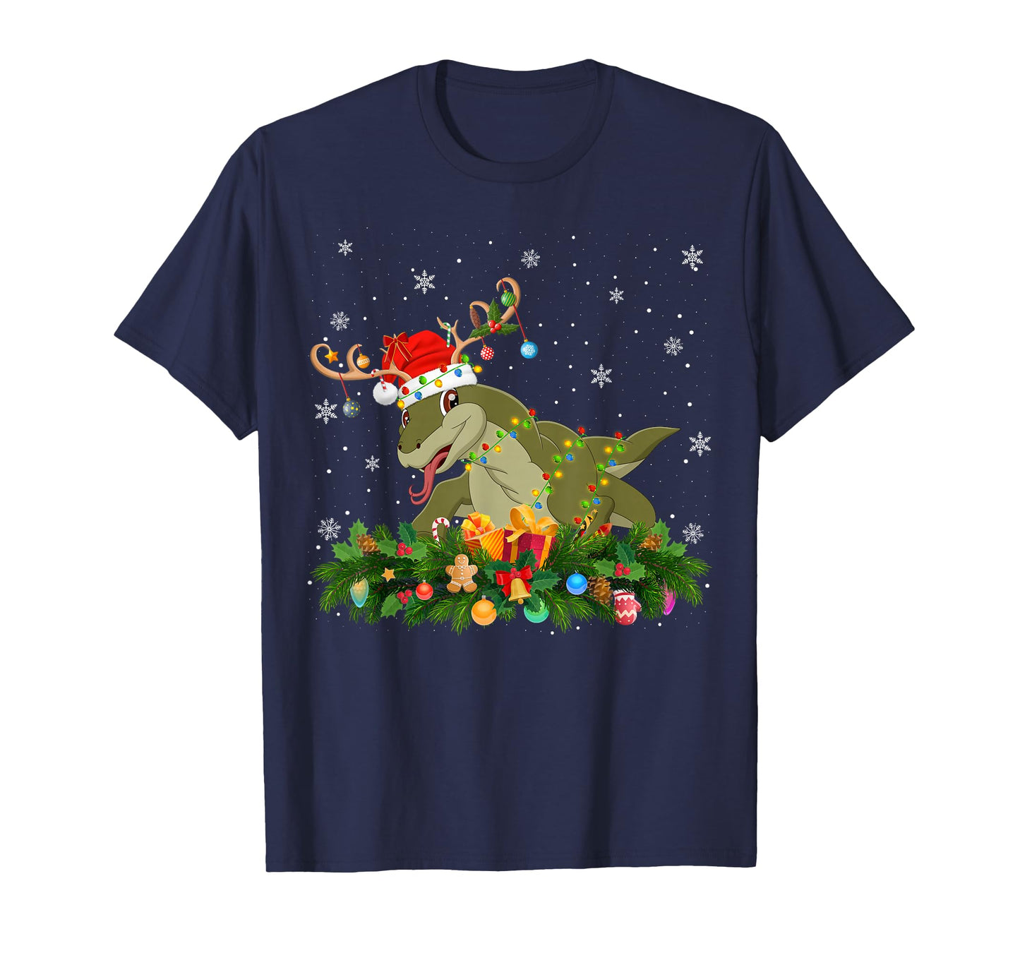Komodo Dragon Christmas Lights Reindeer Santa Adult & Kids T-Shirt